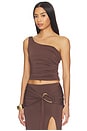 view 2 of 4 Dion One Shoulder Top in Chocolate