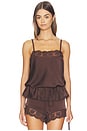view 1 of 4 Bonita Satin Lace Trim Top in Dark Chocolate