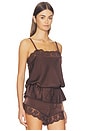view 2 of 4 Bonita Satin Lace Trim Top in Dark Chocolate