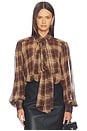 view 1 of 4 Cecile Neck Tie Shirt in Brown Check