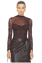 view 1 of 6 Althea Mesh Bodysuit in Chocolate