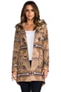 view 1 of 6 Davina Faux Coyote Fur Trim Patterned Coat in Light Camel Beige