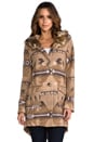 view 2 of 6 Davina Faux Coyote Fur Trim Patterned Coat in Light Camel Beige