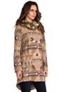 view 3 of 6 Davina Faux Coyote Fur Trim Patterned Coat in Light Camel Beige