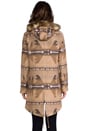 view 4 of 6 Davina Faux Coyote Fur Trim Patterned Coat in Light Camel Beige
