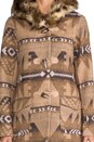 view 5 of 6 Davina Faux Coyote Fur Trim Patterned Coat in Light Camel Beige