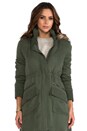 view 1 of 7 Abby Tencel Long Coat w/ Faux Fur Trim in Military Green