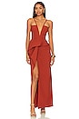 view 1 of 3 V Neck Ruffle Gown in Red Ochre