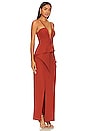view 2 of 3 V Neck Ruffle Gown in Red Ochre