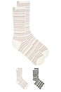 view 1 of 3 CozyChic Checkered Stripe Sock Set in Dark Moss & Stone