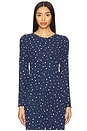 view 1 of 4 Ultra Soft Rib Lettuce Hem Long Sleeve Shirt in Marine & Pink Peonie