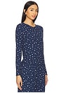 view 2 of 4 Ultra Soft Rib Lettuce Hem Long Sleeve Shirt in Marine & Pink Peonie