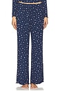view 1 of 4 Ultra Soft Rib Lettuce Hem Wide Leg Pant in Marine & Pink Peonie