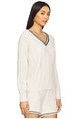 view 2 of 4 CozyChic Light Pointelle Pullover in Sand Dune & Deep Juniper