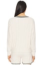 view 3 of 4 CozyChic Light Pointelle Pullover in Sand Dune & Deep Juniper