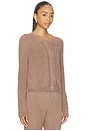 view 2 of 4 CozyChic Ultra Lite Pointelle Rib Ruffle Front Cardigan in Sable