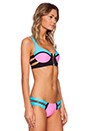 view 2 of 3 Endless Summer Push Up Bikini Top in Blue & Hot Pink & Black
