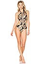 view 1 of 3 Basic Skimpy One Piece Swimsuit in Black Palm Print in Gold Foil Palm