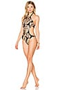 view 2 of 3 Basic Skimpy One Piece Swimsuit in Black Palm Print in Gold Foil Palm