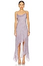 view 1 of 5 Tallis Asymmetrical Dress in Lilac Denim Print