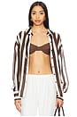 view 1 of 5 Oversized Striped Shirt in Brown & White