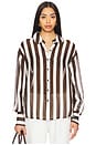 view 2 of 5 Oversized Striped Shirt in Brown & White