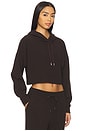 view 2 of 4 Breathe Easy Ribbed Cropped Hoodie in Dark Chocolate