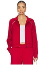view 1 of 5 Piped Zip Front Jacket in Holly Red