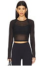 view 1 of 4 Show Off Mesh Long Sleeve Cropped Top in Black