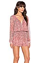 view 2 of 5 Button Front V Neck Romper in Cedar Rose Combo