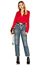 view 4 of 4 Shirt Cuff Surplice Top In Chili Pepper in Chili Pepper