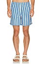 view 1 of 5 Fine Stripe Swim Trunk in Blue, Yellow & White