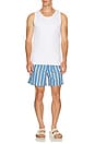 view 3 of 5 Fine Stripe Swim Trunk in Blue, Yellow & White