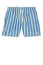 view 4 of 5 Fine Stripe Swim Trunk in Blue, Yellow & White
