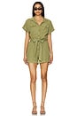 view 1 of 3 Searose Rolled Sleeve Romper With Belt in Tropical Olive