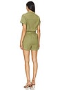 view 3 of 3 Searose Rolled Sleeve Romper With Belt in Tropical Olive
