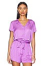 view 1 of 4 Cropped Notch Collar Top in Bright Orchid