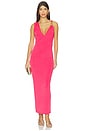 view 1 of 3 Gold Detail Jersey Draped Long Dress in Bright fuchsia