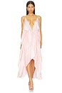 view 1 of 5 Open Shoulder Foulard Print Dress in Rose & Blanc in Pink & White