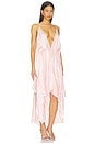 view 2 of 5 Open Shoulder Foulard Print Dress in Rose & Blanc in Pink & White