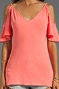 view 3 of 3 Lightweight Jersey Cold Shoulder Top in Neon Coral