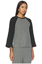view 2 of 4 Color Block 3/4 Sleeve Raglan in Charcoal & Black