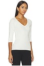view 2 of 4 Vneck Elbow Sleeved Tee in Faded Bone