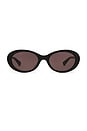 view 1 of 3 Slim Ribbon Oval Sunglasses in Black & Grey