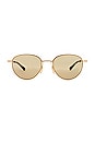 view 1 of 3 Thin Triangle Round Sunglasses in Shiny Gold