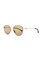 view 2 of 3 Thin Triangle Round Sunglasses in Shiny Gold