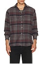 view 3 of 4 Open Collar Brushed Satin Plaid Shirt in Red