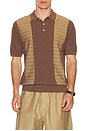 view 1 of 4 Knit Polo Front Stripe Jacquard in Brown
