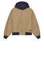 view 1 of 5 Canvas Hooded Bomber Jacket in Khaki & Mood Indigo