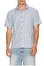 view 3 of 4 Cru Oxford Plaid Relaxed Short Sleeve Shirt in Light Blue & White Plaid